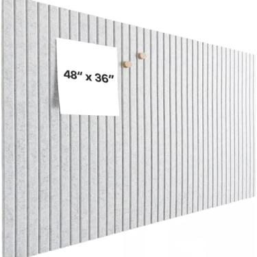 Imagem de Quadro de cortiça grande alternativo - 122 cm x 91 cm, pacote com 12 azulejos de parede de feltro com abas adesivas removíveis, quadros de cortiça para paredes, quadro de cortiça para quadro de pinos