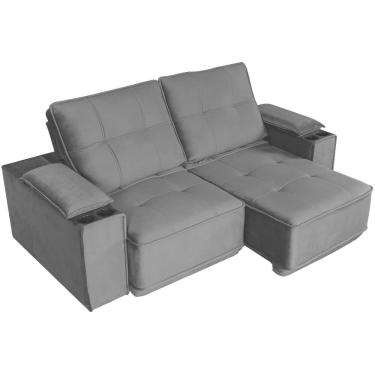 Imagem de Sofá Memory 4 Lugares Retrátil e Reclinável Tecido Linho 210cm Gralha Azul Cor Cinza