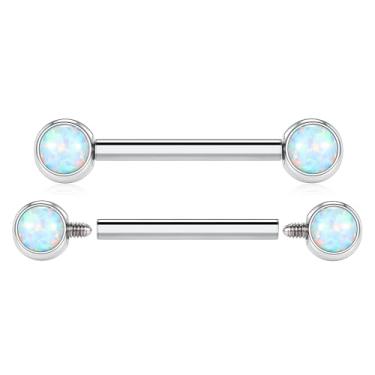 Imagem de FUNLMO 1 par de anéis de mamilo de 14 g, joias de piercing de mamilo com costas planas G23, joia de mamilo de titânio, roscada, internamente, barra, língua, ponte, joia para mulheres, Titânio, outro