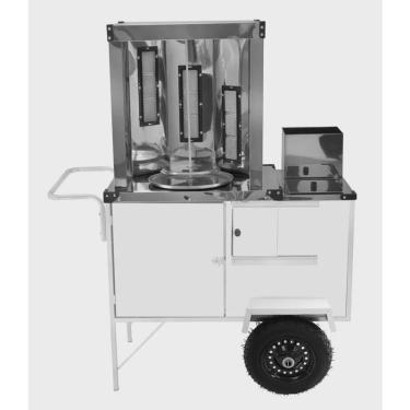 Imagem de Carrinho de Churrasco Grego Luxo Aço Carbono Branco Rodas Pneumáticas e Guarda Sol BL20P/GS Cefaz