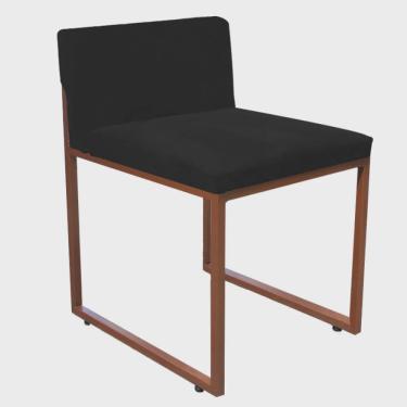 Imagem de Cadeira De Jantar Escritório Recepção Lee Office Industrial Ferro Bronze Corino Preto - Ahz Móveis