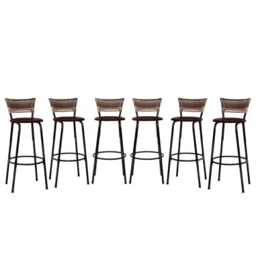 Imagem de Banqueta Altas Junco Cappuccino Estrutura Preta 70cm Para Balcão Cozinha, Bar, Bistrô, Americano Kit 06 Unidades - Itagold (Marrom Claro)