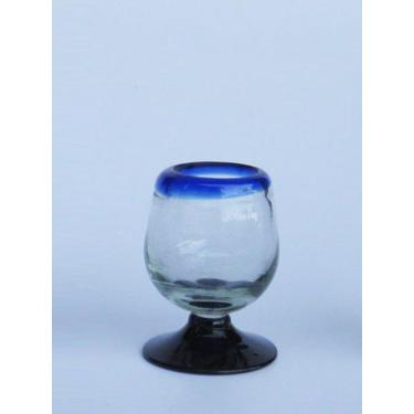 Imagem de Copo mexicano soprado de tequila, aro azul cobalto (conjunto com 6)