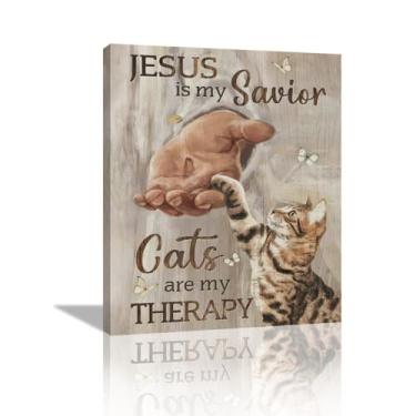 Imagem de Arte de parede de gato cristão imagens de gato Jesus decoração de parede borboleta religiosa impressão em tela emoldurada moderna mão de Deus pintura arte para quarto sala de estar igreja banheiro