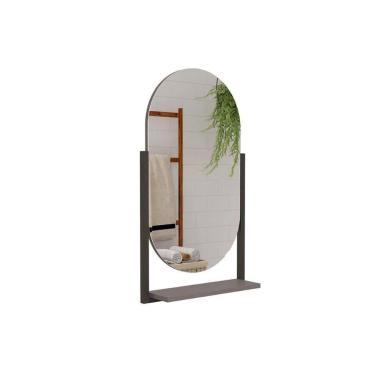 Imagem de Espelheira De Banheiro Ori Parede Oval C-prateleira Metalica 41x87cm Cor Titanium - Mgm