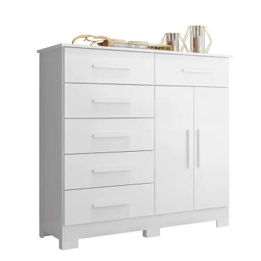 Imagem de Cômoda New Xangai Em Mdp Com 2 Portas E 6 Gavetas Star Confort Branco Fosco