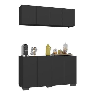Imagem de Conjunto Cantinho Do Café Armário E Aparador 4 Portas Multimóveis Mp1085 Preto Preto