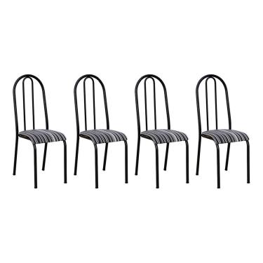 Imagem de Kit 4 Cadeiras De Cozinha Flórida Estampado Preto Listrado Pés De Ferro Preto