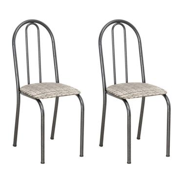 Imagem de Kit 2 Cadeiras De Cozinha Califórnia Estampado Rattan Bege Pés De Ferro Preto