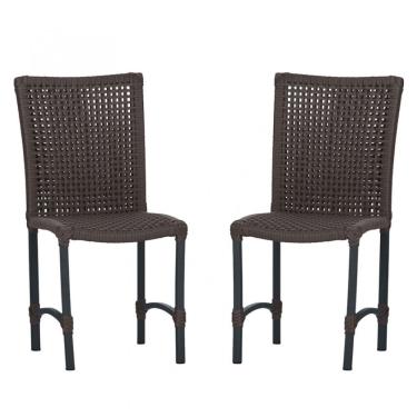 Imagem de 2 Cadeiras De Jantar Cannes De Alumínio Pintura Preta Trama Marrom