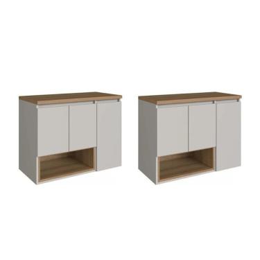 Imagem de Kit Com 2 Gabinetes De Banheiro Suspenso 80cm Cecília Com 3 Portas E 1 Nicho Sem Cuba Mel Arenas Mel Arenas