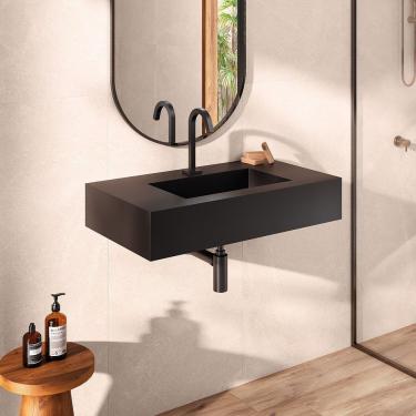 Imagem de Cuba Esculpida De Porcelanato Para Banheiro Alto Padrão 80x45x15cm Preto