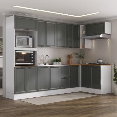 Imagem de Cozinha Compacta 7 Peças 3 Aéreos 3 Balcões 1 Paneleiro Torre Quente Soho Cabecasa Madeiramadeira Branco-grafite