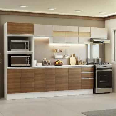 Imagem de Cozinha Completa Smart 02 9 Portas 2 Gavetas MDF 310 cm Branco Rustic Crema com Puxadores em Alumínio