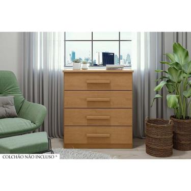 Imagem de Cômoda Solteiro Baião 4 Gavetas em MDF com Puxador em MDF Amêndoa Rovere Moderno