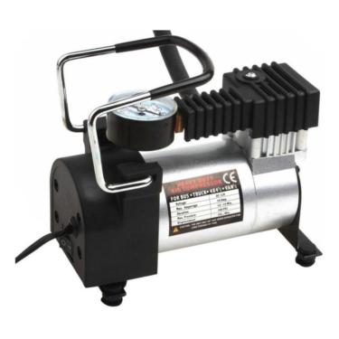 Imagem de Mini Compressor De Ar 12v Automotivo Multiuso Em Metal Com Manometro Calibrador E Inflador De Pneu Bola Balão