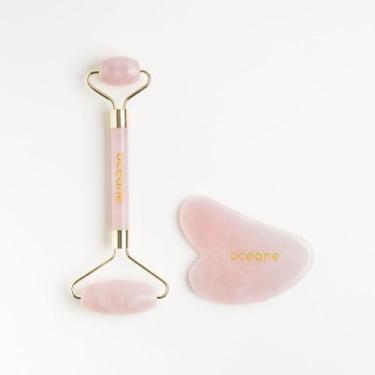 Imagem de Kit de Massagem Facial de Quartzo Rosa - Quartz Roller & Gua Sha Set -