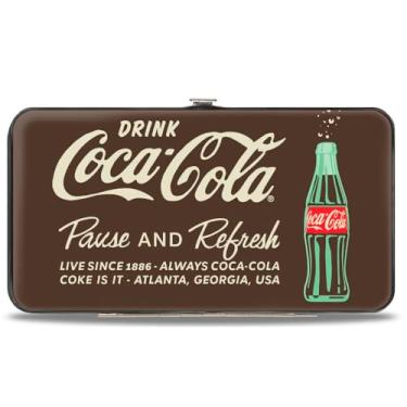 Imagem de Carteira Coca-Cola, Dobradiça, Bebida Coca Cola Pausa e Refresh Garrafa Marrom Branco, Couro Vegano
