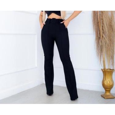 Imagem de Calça Flare Feminina com Cinto Fixo e Bolsos Frontais - Nerimarmodas, 