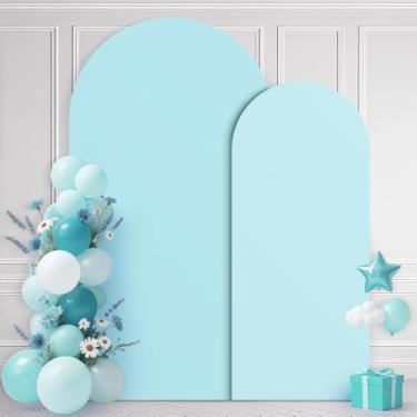 Imagem de Ledido Capa de arco de casamento de 1,8 m de 2 m, arco de 2 m, 2 conjuntos de capas de arco de elastano com elástico para fundo azul, suporte redondo Chiara para decoração de festa de aniversário, chá