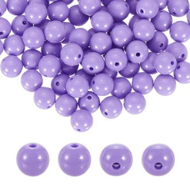 Imagem de HARFINGTON 100 contas redondas de acrílico roxo claro 10 mm de diâmetro 1,9 mm furo de resina plástica bolas lisas contas soltas para fazer joias, pulseiras, colar, brincos, faça você mesmo