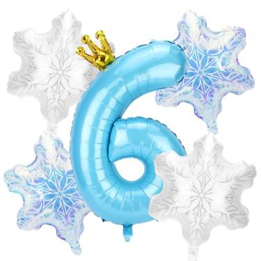 Imagem de 5un Decorações Neve Balões Festa Aniversário, Número Azul e 4un Decorações e Lembrancinhas Balões Floco Neve para Festas Aniversário Tema Princesa Azul País Das Maravilhas Inverno(Número 6)