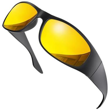 Imagem de grinderPUNCH Óculos de sol preto polarizado superescuro, estilo motociclista, proteção UV leve, Armação fosco/lente amarela