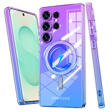 Imagem de Capa transparente para Samsung Galaxy S25 Ultra, compatível com carregamento magnético, fino, gradiente, leve, sem fio, não amarela, capa magnética macia para Galaxy S25 Ultra [roxo/azul] MUS-JBCX-01