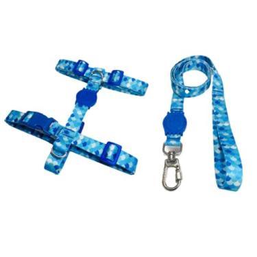 Imagem de Coleira Peitoral H Anti Puxão e Guia 1,10m para Cachorro Varias Estampas(Azul,P)