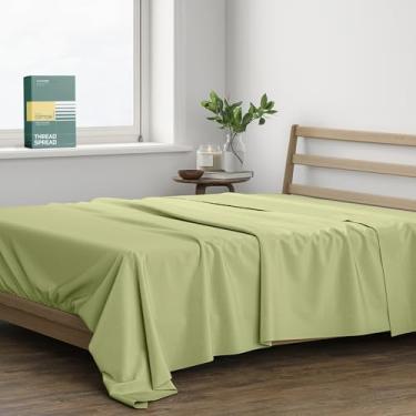 Imagem de THREAD SPREAD Lençol solteiro 100% algodão orgânico percal - 1 lençol de cima, verde sálvia - roupa de cama nítida, fresca e forte, lençóis de cima para quem dorme quente, lençóis de luxo respiráveis