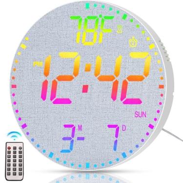 Imagem de Kasbin Relógio de parede digital grande de 30,5 cm com controle remoto, cor RGB, temporizador de exibição de temperatura, relógio moderno para decoração de sala de estar e quarto, presente para idosos