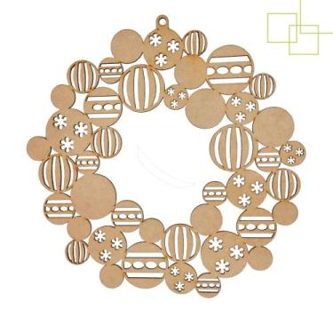 Imagem de Guirlanda Decorada Bolas de Natal em Madeira MDF Cru 29x28,5 cm - Expr