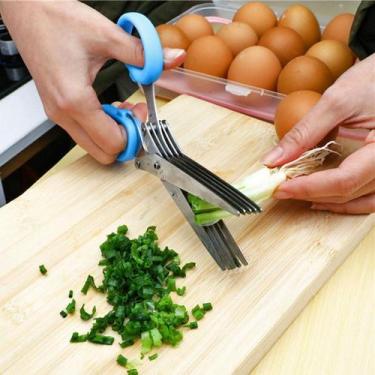 Imagem de Tesoura Para Cozinha 5 Lâminas Pica Corta Salada Verdura Ervas Aço Ino
