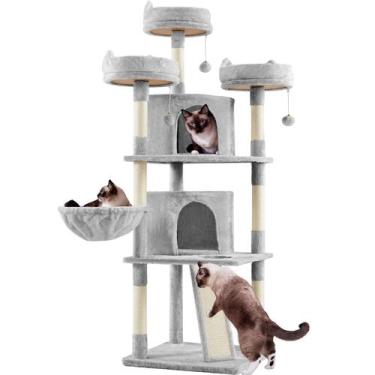 Imagem de Cat Tree Yaheetech 174 cm com prancha e postes cinza claro