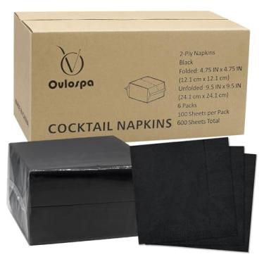 Imagem de Ovlospa Guardanapos de coquetel - 600 guardanapos de bebida pretos de 2 camadas, guardanapos dobrados de 12 x 12 cm descartáveis, guardanapos de papel para bar, festa, jantar, casamento e uso diário