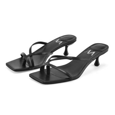 Imagem de MIRAAZZURRA Sandálias De Salto Alto Pretas, Estilo Gatinho, Com Tiras, Bico Quadrado, Abertas, Cano Baixo, Para Mulheres, Tamanho 7,5