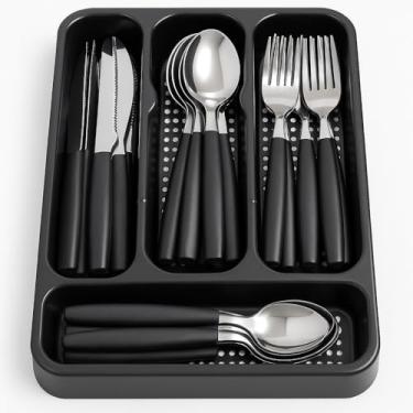 Imagem de Faqueiro Completo 25 Peças em Aço Inox com Porta Talher – Conjunto de Facas, Garfos e Colheres Duráveis, Cabos Ergonômicos, Prático para Cozinha Moderna, Refeições e Organização