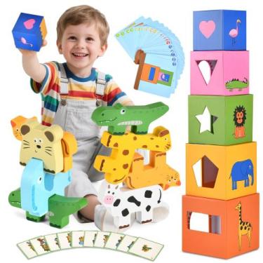 Imagem de Brinquedos empilháveis DICROON Montessori de 2 a 5 anos com mais de 60