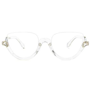 Imagem de Zeelool Elegante armação de óculos olho de gato sem aro para mulheres com lentes transparentes sem prescrição Felicia VHP0189, Cristal Vhp0189-01, M