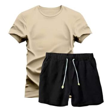 Imagem de Conjunto Camiseta Lisa Algodão Premium 9 Cores + Short Linho Preto - H
