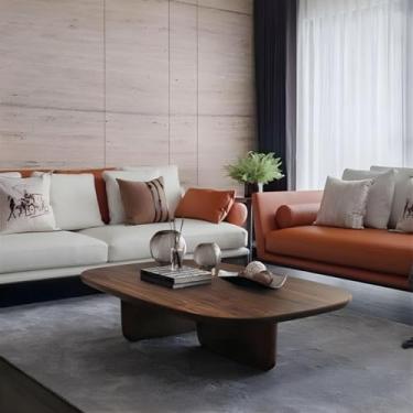 Imagem de Mesa De Café Abstrata Moderna Em Madeira De Pinho Maciça Mesa De Café Estilo Wabi-sabi Retangular Mesa De Chá Nogueira 39.5 L X 19.5 W X 16 H, Walnut, 47"L x 24"W x 16"H