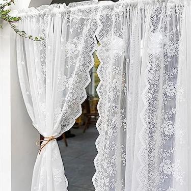 Imagem de Cortina curta de cozinha cortinas de renda branca cortina pastoral meia janela - saia semitransparente bordada vintage - cortinas de voile com filtragem de luz - para sala de estar, 1 peça 60 cm * 180