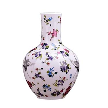 Imagem de Vaso de cerâmica luminoso com flores e padrões de guindaste Vaso de mesa de cerâmica Vaso decorativo de porcelana (Cor: 4) (1)