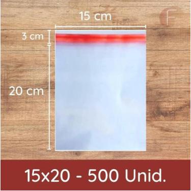 Imagem de Saco adesivado plástico BOPP tamanho 15x20+3 500 unidades - Onix