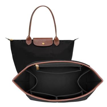 Imagem de DOIAPUOS Bolsa organizadora de feltro para bolsa Longchamp Le Pliage M, bolsa de mão com borda de couro, inserção organizadora Longchamp (preto, médio)