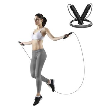 Imagem de Corda de pular – Corda de velocidade ajustável com rolamentos de esferas e alças de espuma, cabo de aço para exercícios suaves – fitness, exercícios domésticos e perda de peso para mulheres e homens