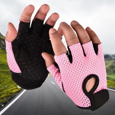 Imagem de Luvas de fitness masculinas unissex – luvas de nylon rosa meio dedo unissex para academia e ciclismo – tamanho GG