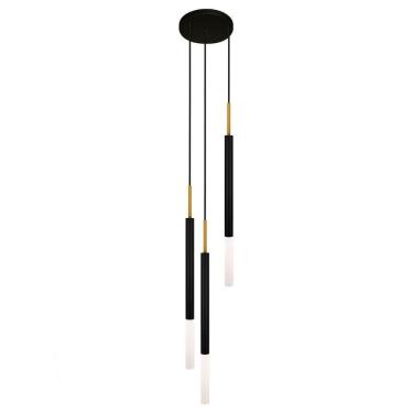 Imagem de Luminária Teto Tubo Triplo Difusor Sala Quarto Preto Dourado