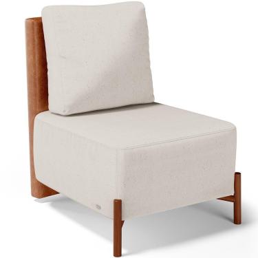 Imagem de Poltrona Decorativa Living Pés Madeira Hungria L02 Couríssimo Camel Linho Cru - Lyam