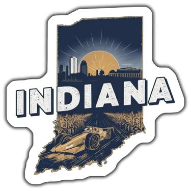 Imagem de Adesivo de carro de corrida Indiana, decalque vintage do horizonte de Indiana, presente para entusiastas de carros esportivos, adesivo de orgulho do estado, adesivo de viagem retrô - adesivo de 12 cm